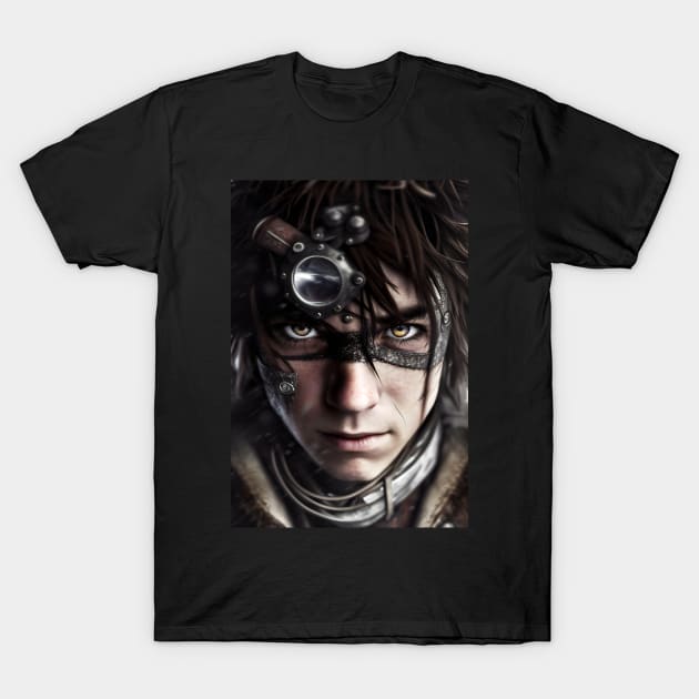 Captivating Cyberpunk Portrait of a Young Man T-Shirt by PenguiQueer